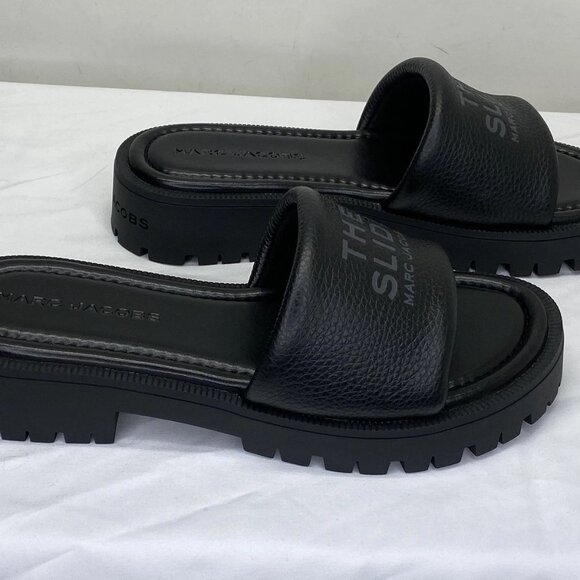 NEW MARC JACOBS Women’s Lug Sole Slide Sandals Black Size 10 Leather Low Heel - Picture 7 of 7
